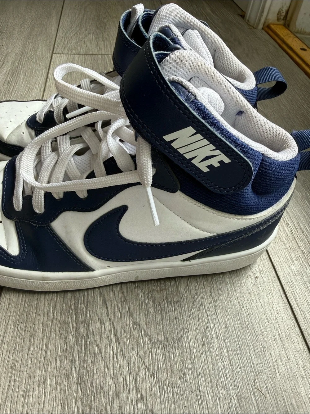 Nike Kids Navy & White High-Top Sneakers with Strap
